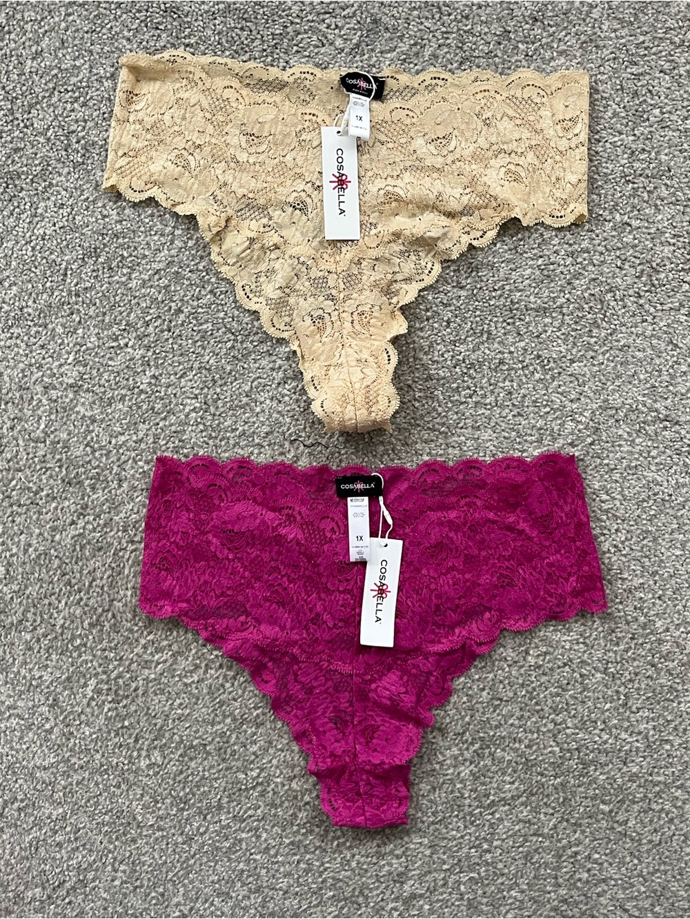 NWT Cosabella Lace Thong Bundle in Beige and Fuchsia Size 1X Retails $80